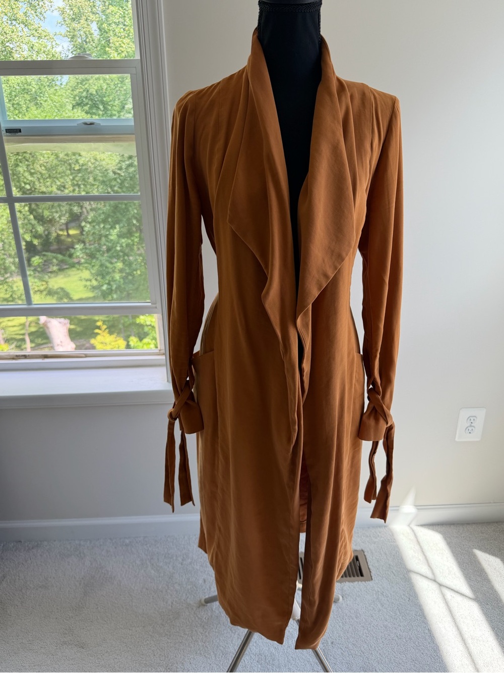 Express Camel Waterfall Cardigan Jacket Tie Waist Size S Elegant Chic - Picture 6 of 8